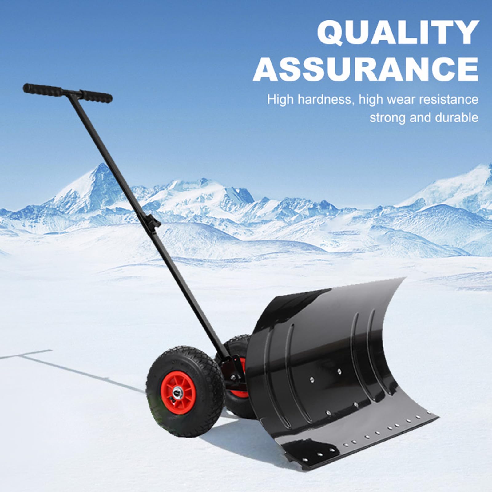 XoTiq Empujador de Nieve, empujador de Nieve con Ruedas, Pala quitanieves, quitanieves, Cuchilla quitanieves para Entrada con Ruedas, Mango Ajustable, Cuchilla en ángulo, remoción de Nieve eficiente