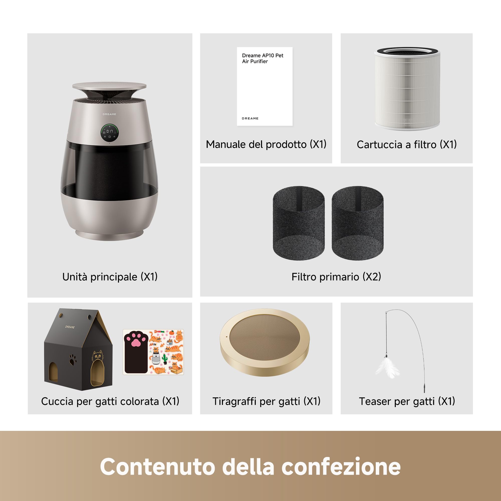 DREAME AP10 Pet Purificatore d'Aria Sistema di Ritorno dell'aria ad Alta Pressione Negativa a 360°, La Purificazione in 5 Stadi Cattura i Peli e Gli Odori, Scomparto Trasparente