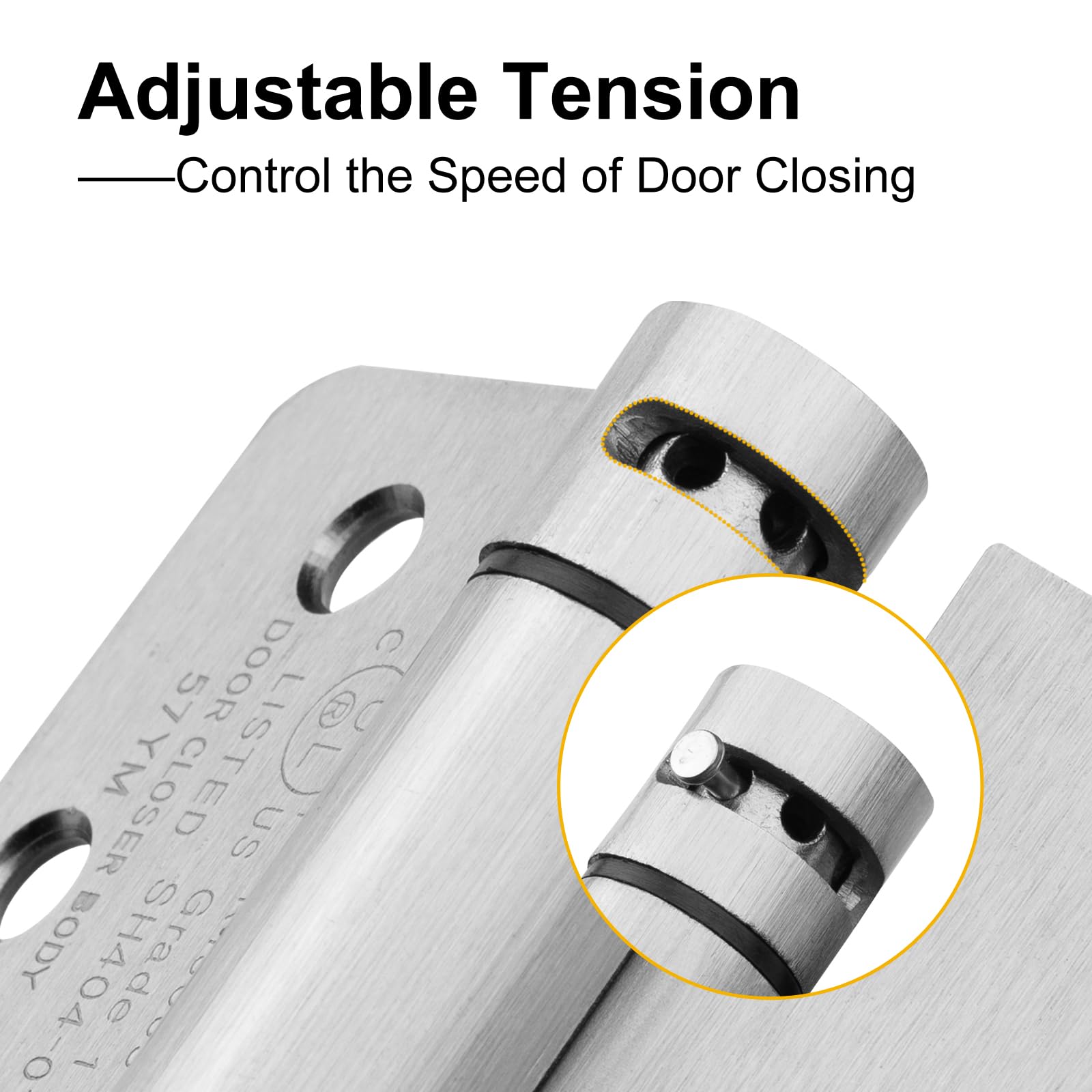 Haidms Selbstschließende Türscharniere, 10,2 cm, gebürstetes Nickel, Federscharnier mit 6,35 mm Radius-Ecke, verstellbare Spannung für Wohn- und Schwerlasttürbeschläge, 3 Stück