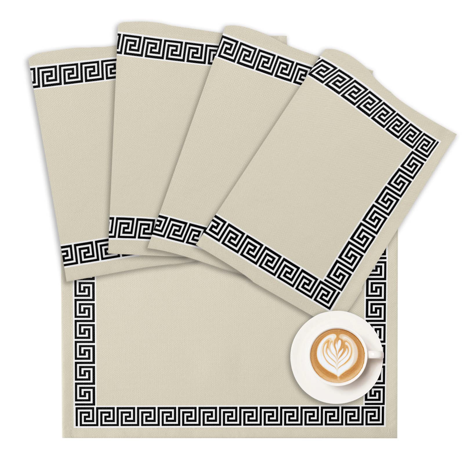 Placemats Geometric Greek Key Design Place Mats for Dining Room Dinner Table Beige Washable Table Mats Kitchen Decorations Set of 6