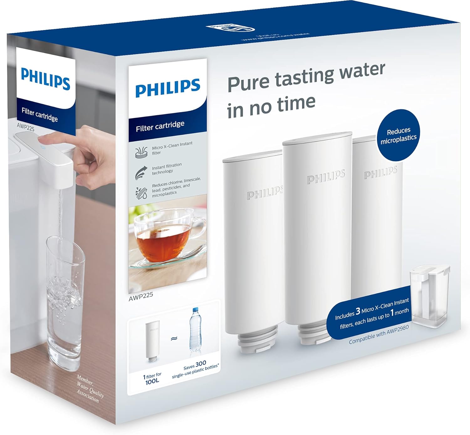 Philips Water - AWP225 - Cartuchos de filtro de agua Micro X-Instant Water, 3 unidades, AWP225/31
