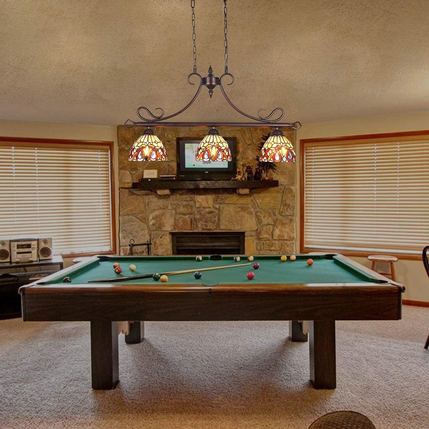 Hot Deals Capulina 3-Light Tiffany Kitchen Island Farmhouse Pendant Light Rustic Dining Room Light Fixture Pool Table Lights 7 Lampshade Antique Style