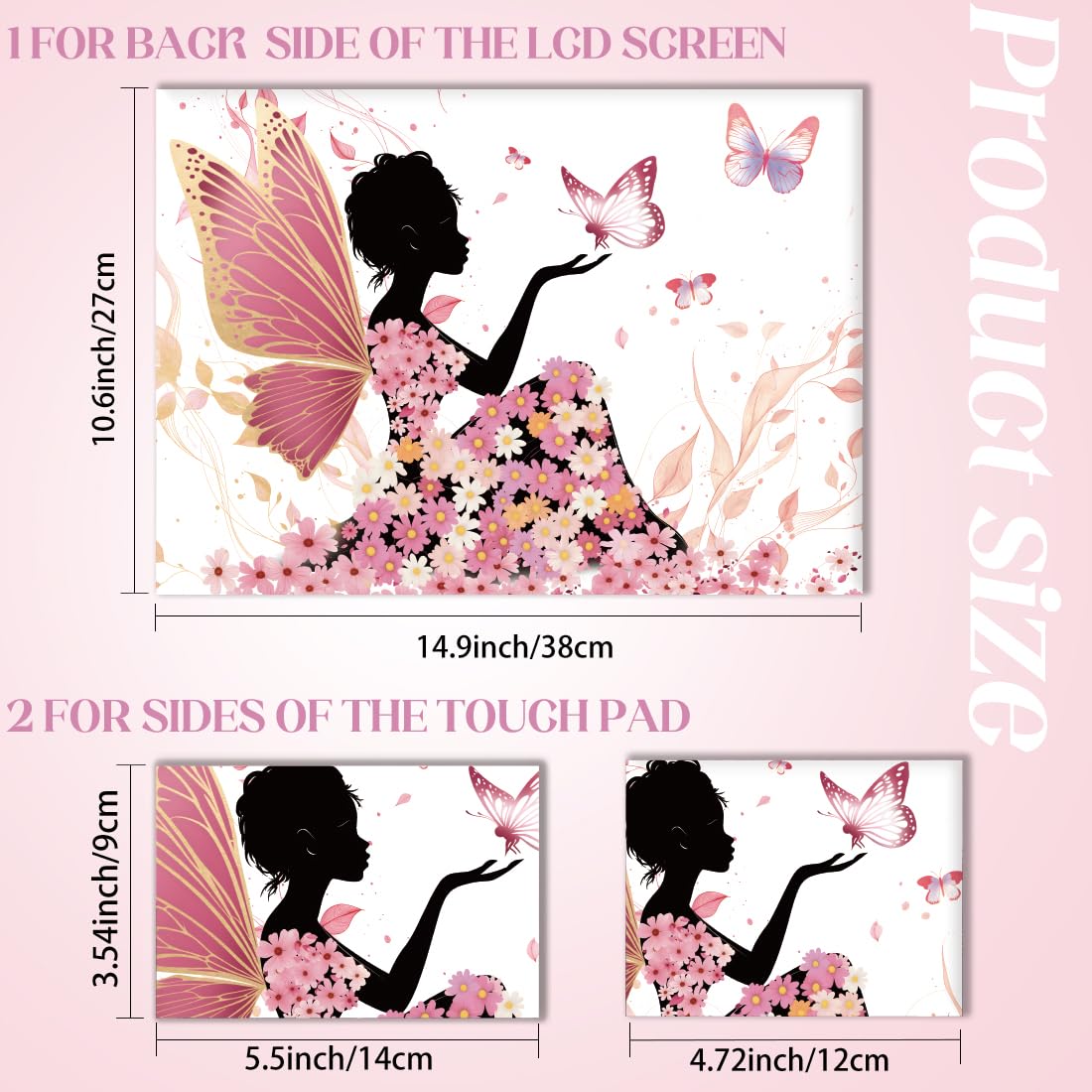 SUPERDANT Butterfly Girl Laptop Skin Decal Flowers Universal Laptops Skin Sticker Notebook Protector 12 13 13.3 14 15 15.4 15.6 Inches Vinyl Cover Removable Waterproof Personalized Art Decal - Image 2