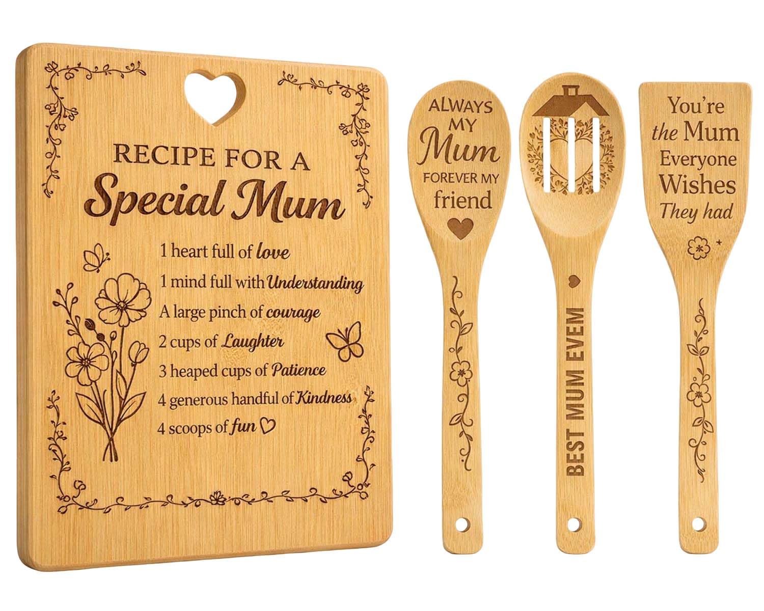 Gift for Mum - Birthday Gifts for Mum from Daughter Son, Handmade Bamboo Cutting Chopping Board Set, Unique Mom Mothers Day Christma Gifts, Creative Kitchen Presents for Mom