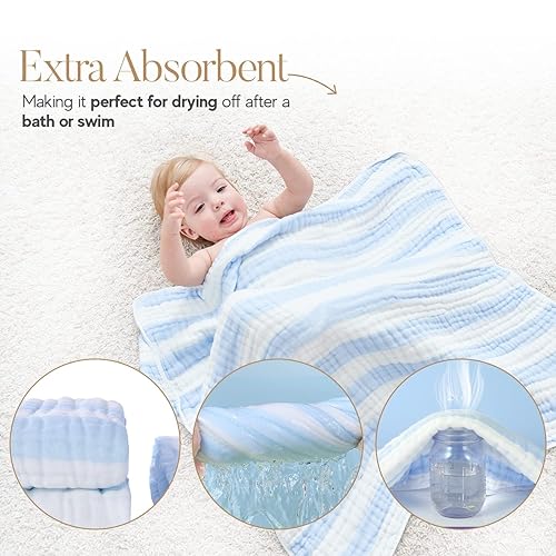 Miniatura 2 de HardNok Paquete de 4 toallas de muselina con capucha para bebé, preuim de muselina de 6 capas de algodón natural, suaves y cómodas para niños y