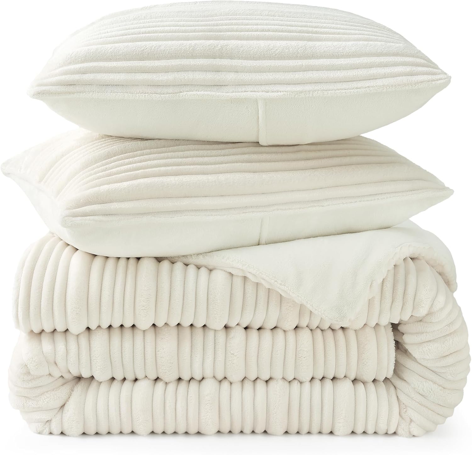 Amélie Home High-End Fleece Twin Comforter Set,Cozy Warm Striped Plush Bedding Set for Winter, 3 Pieces, 1 Cozy Comforter with 2 Pillowcases, Beige, 68" x90 - Image 7
