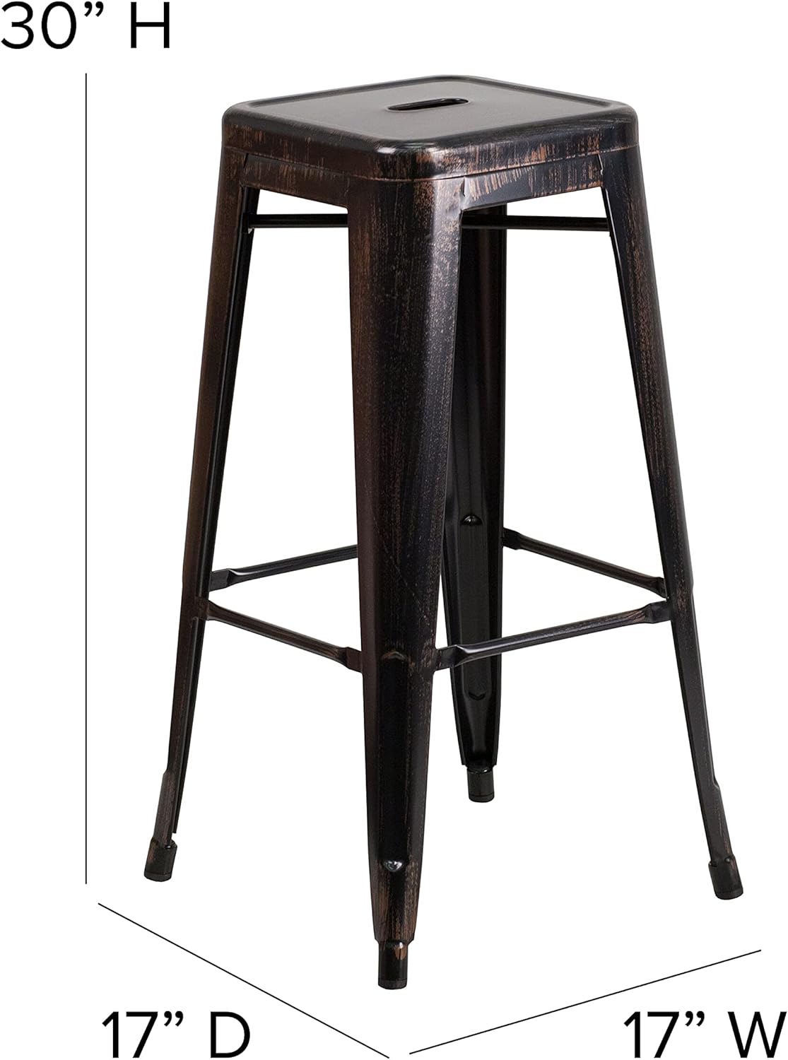 Merrick Lane Newark Series Bar Height Stool - Black-Antique Gold Finish - Metal Frame with Cross Bracing - Backless Design - Integrated Footrest