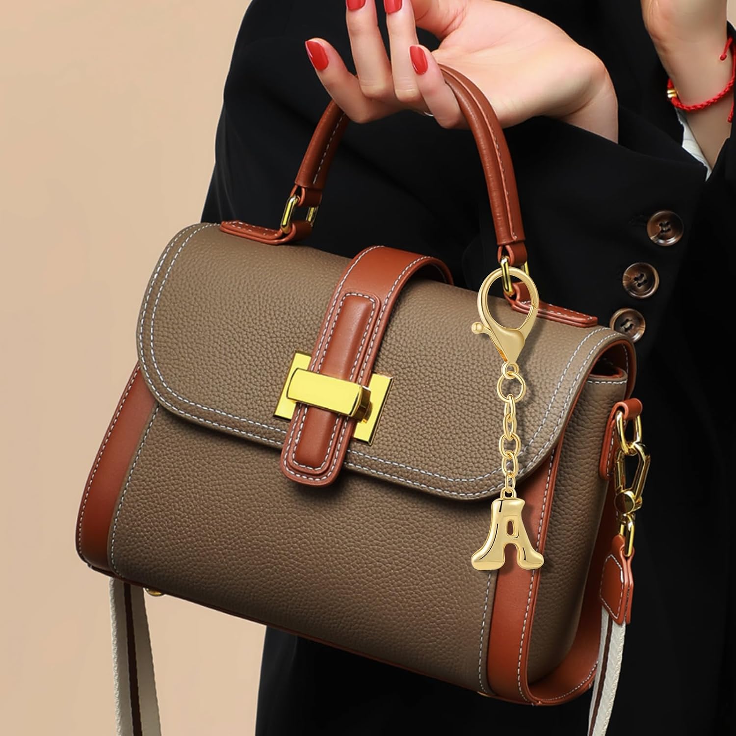 Gold Plated Bubble Initial Letter Keychain for Women Car Key Bag Purse Decorative Keyring Charm Accessory
