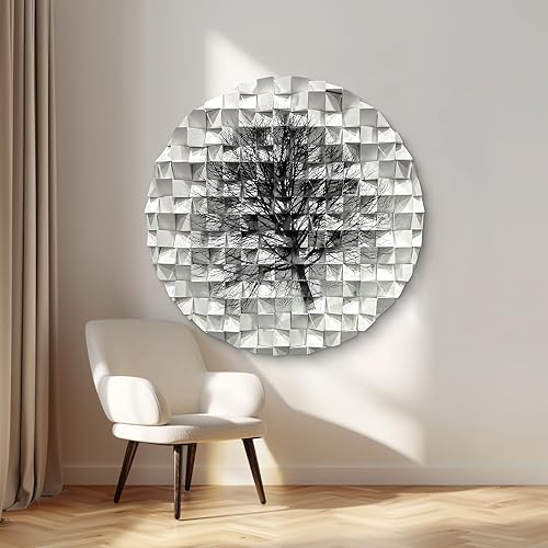 BrightA Round Wood Wall Art, Coffee Brown Gradient Geometric Pattern,