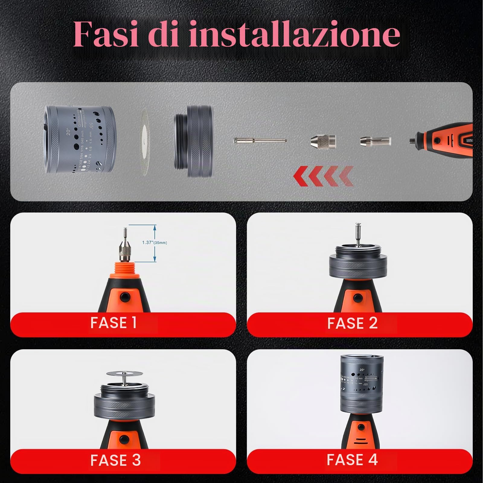 Batteria al Tungsteno Elettrodi TIG Grinder 12V Tungsteno Grinder, 6 Dimensioni 8 Angoli, con 10 Titanio Rivestito Diamante Mole e 3 Mandrini CNC, Multi-angolo e Offset (con Batteria e Caricabatterie)