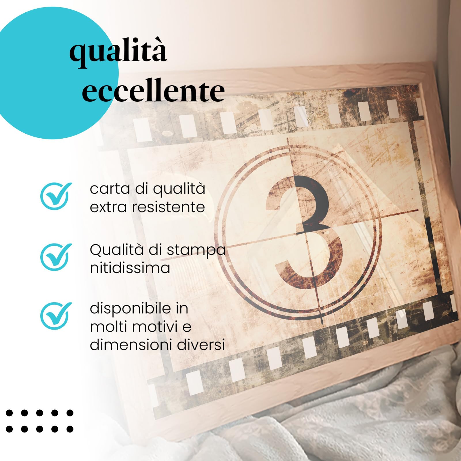Postereck - 0923 - Retro Pellicola Cinematografica, Vintage Cinema Conto alla Rovescia - Stampa Citazione, Film, Idea Regalo, Cinema - Tela - 100,0 cm x 75,0 cm