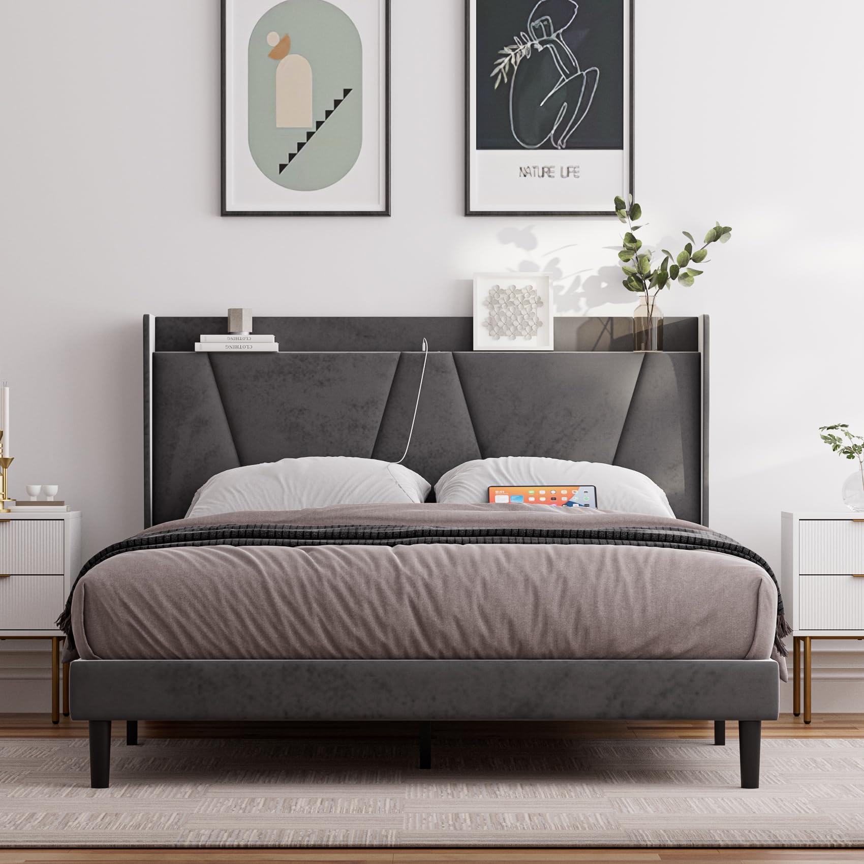 Aobafuir Bed Frame with Charging Station