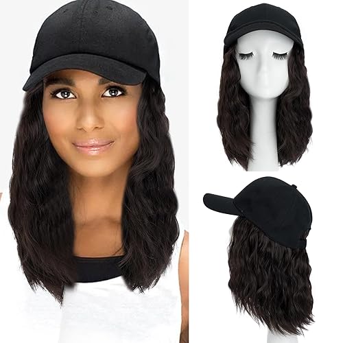 S-noilite Peluca de gorra de béisbol con extensiones de cabello, 8 pulgadas, corto, rizado, ondulado, estilo Bob, peinado, ajustable, con cabello