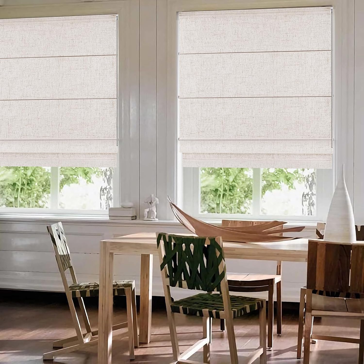 Roman Shades for Windows, 100% Blackout Heat Blocking Room Darkening Roman Blinds for Home Living Room Door Bedroom, Linen Color, 46" W x 64" H