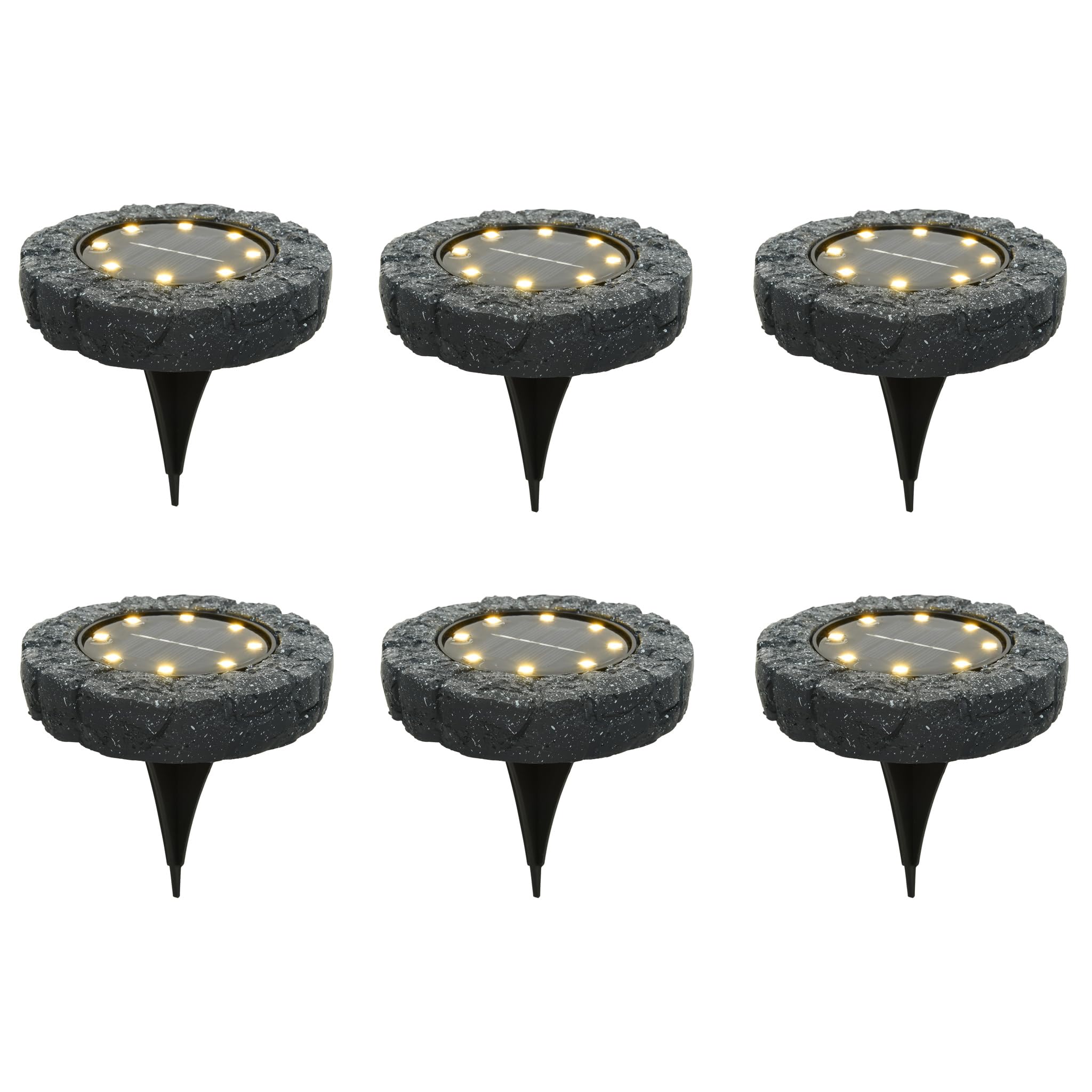 Lumineo Solar Bodenleuchte für außen 11cm 6er Set Polyresin Dauerbetrieb 6h warmweiß - LED Solarleuchte Gartenleuchte Außenleuchte Solarstecker Bodenstrahler - Solarlampen & Gartenbeleuchtung