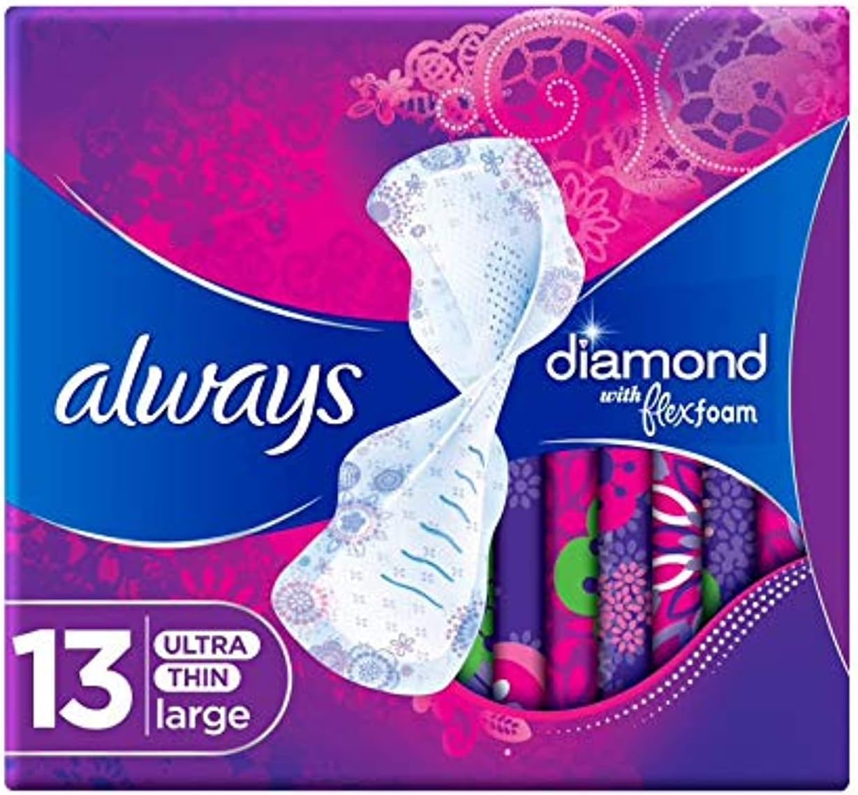 Diamond Flexfoam, Large Sanitary Pads With Wings, 13 Ct