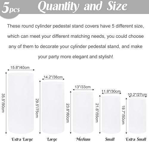 Miniatura 2 de Juego de 5 fundas de soporte cilíndrico de elastano para pedestal, fundas elásticas para zócalo, mesa de postre, cubierta de pilares para accesorios