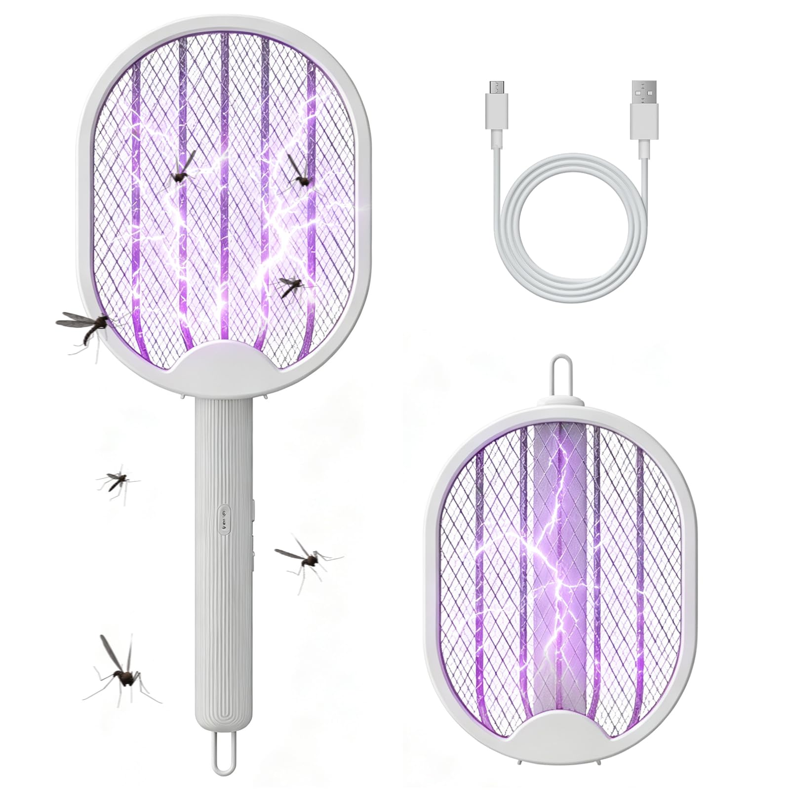 HWLWGFD Electric Fly Swatter, Foldable Fly Killer Electric Mosquito Swatter USB-C Rechargeable Bug Zapper Racket with Light Wave Mosquito Attraction & Large Area Capture for Outdoor, Indoor