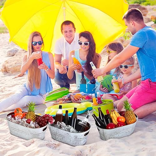 Miniatura 6 de Tessco - 4 tinas de metal galvanizado de 4 galones, cubos de hielo grandes para fiestas, bebidas, recipientes de lata, champán, cóctel, enfriador de