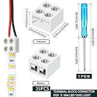 Vista 4 de Paquete de 25 conectores de luz de tira led sin soldar, bloques de terminales con tornillo de 2 pines, conector de 8 mm con destornillador, conector