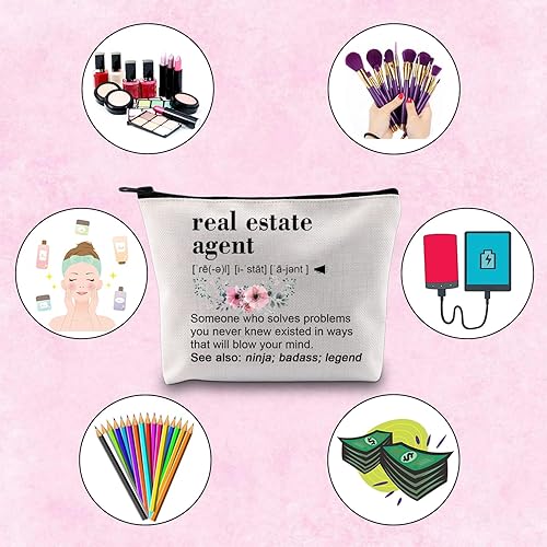 Miniatura 3 de TSOTMO Agente inmobiliario regalo divertido cierre regalo cremallera bolsa maquillaje bolsa para agente de bienes raíces, Beige, Resuelve Bienes