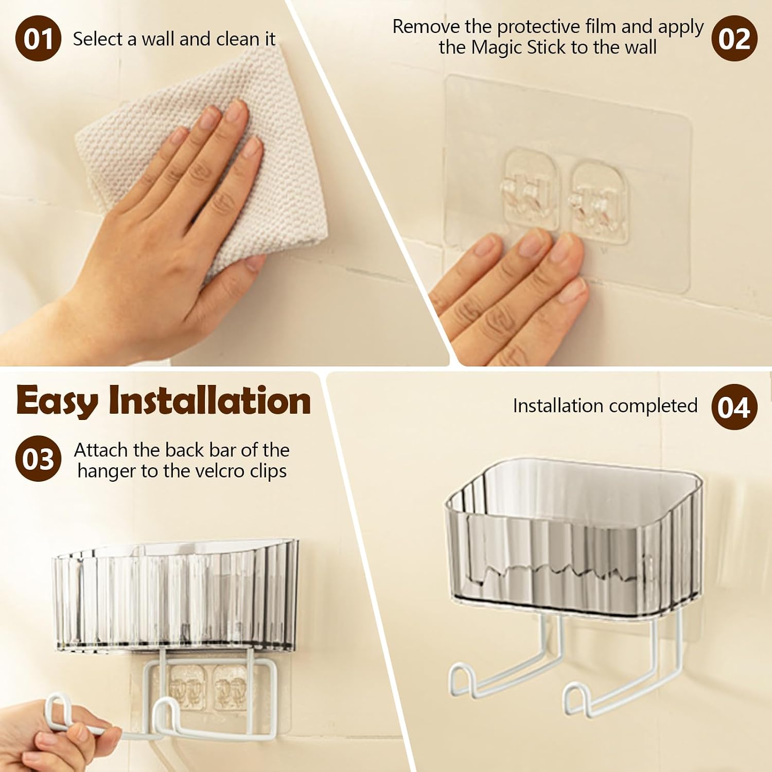 LELE LIFE Wall Mount Headband Holder Hair Accessories Organizer, Self Adhesive Scrunchie Holder with Clear Acrylic Caddy for Bows, Ties, Clips, Pins, Claw Clip,Clear