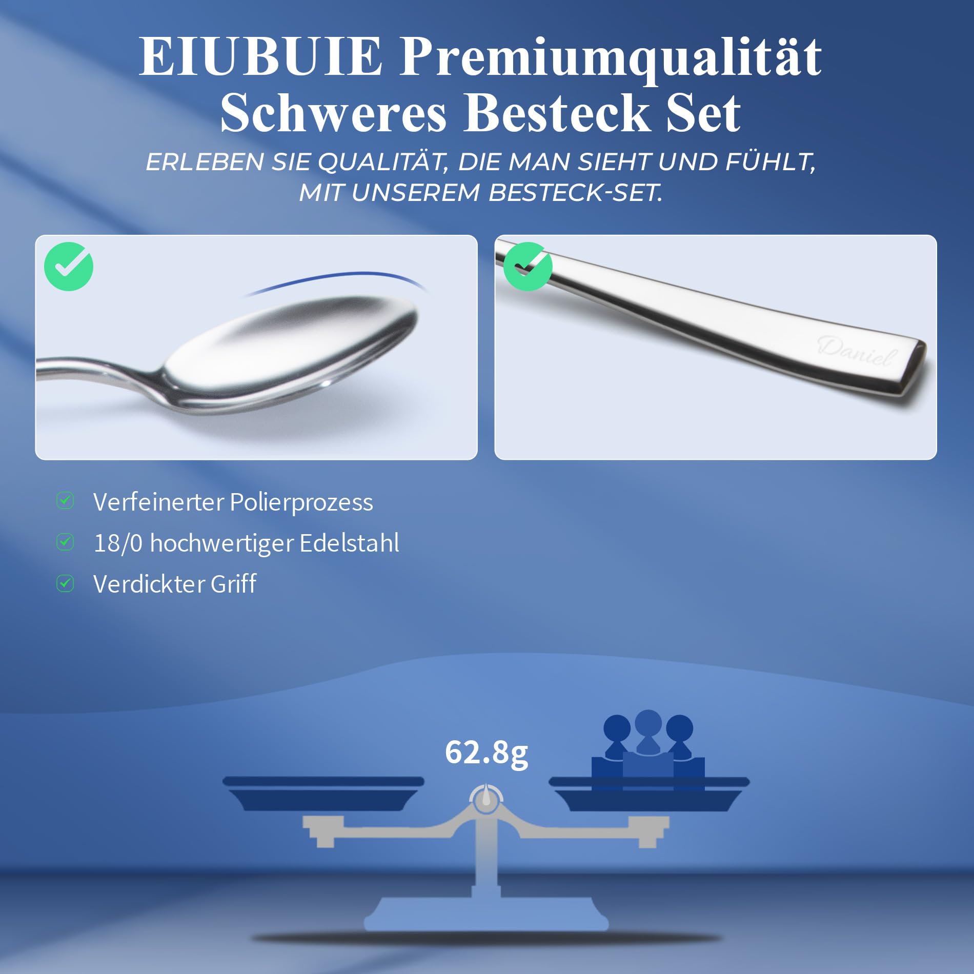 Personalisierte Esslöffel, EIUBUIE 12 Stück Löffel mit Gravur, 19,8cm | Einzigartigen Griffen, Edelstahl Suppenlöffel, Individuelles Geschenk für Hochzeit/Geburtstag, Spülmaschinenfest, Löffel Set