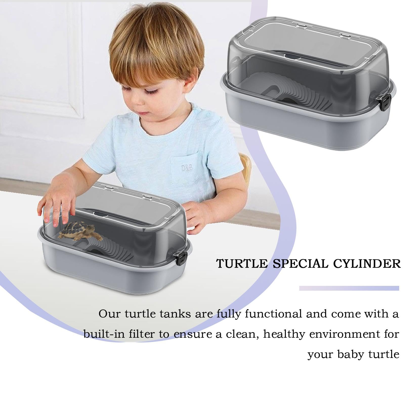 Schildkröten-Lebensraum-Set | Vollsicht-Aquarium-Starter-Set, Bodenablauf, Bask Stage, Multifunktionsbereich für Krabben, Krebse