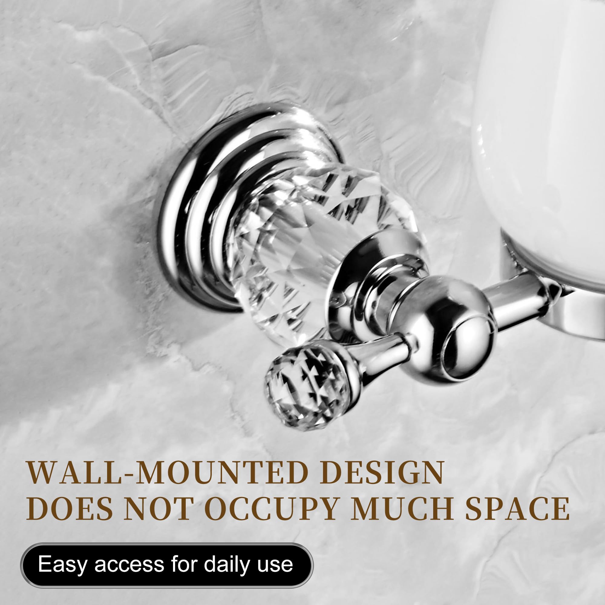 Soporte para cepillo de dientes, organizador de baño doble cromado con detalles de cristal plateado, acero inoxidable duradero, fácil instalación para el hogar u oficina. Accesorios de baño