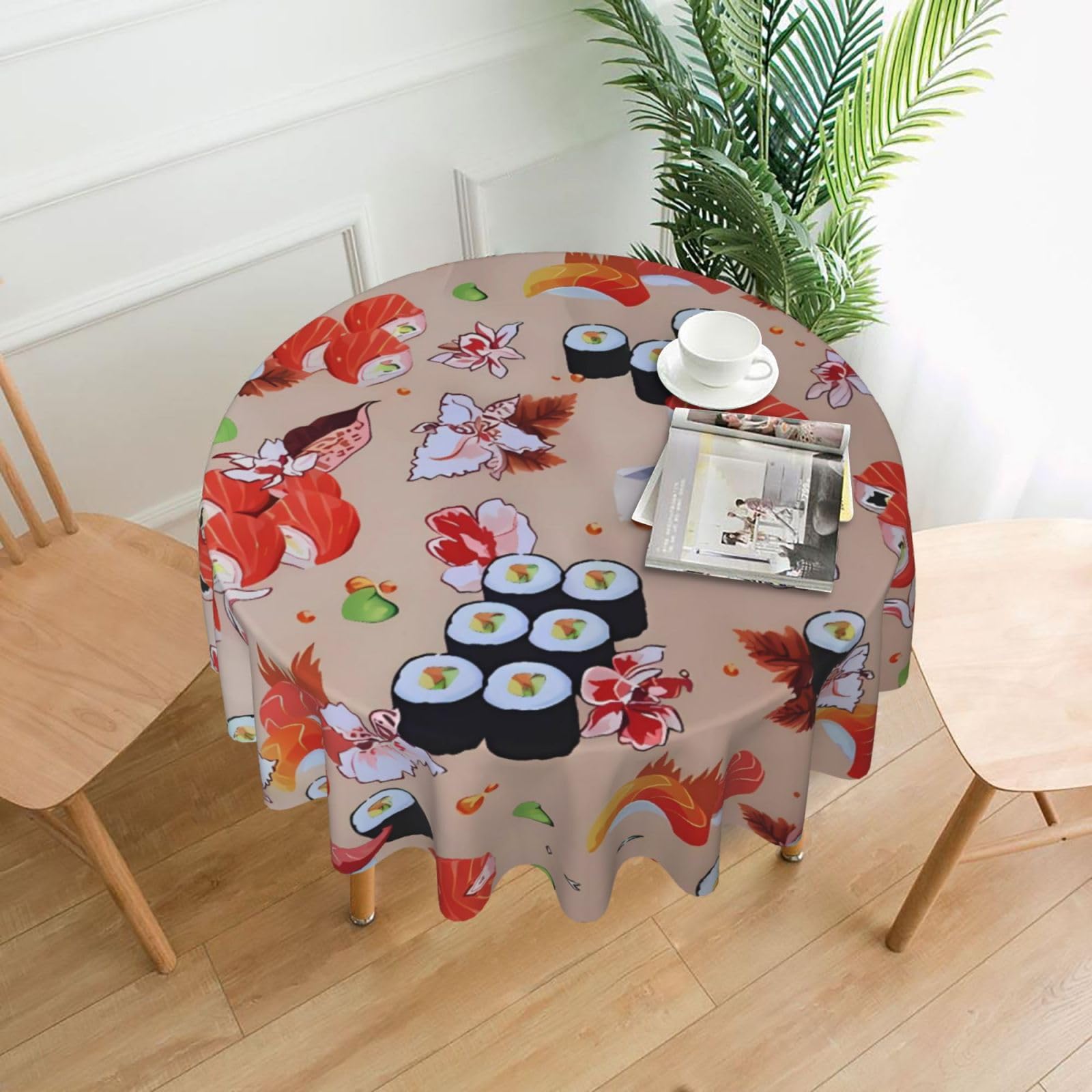 YYHWHJDE Delicious Sushi Prints Round Decorative Tablecloth 60in – Elevate Your Dining Space with this Elegant Throw for Everyday Charm & Special Occasions