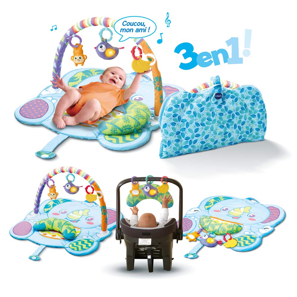 VTech - Alfombra Musical con diseño de elefanto - Alfombra de estimulación evolutiva / 0-3 años - Versión FR