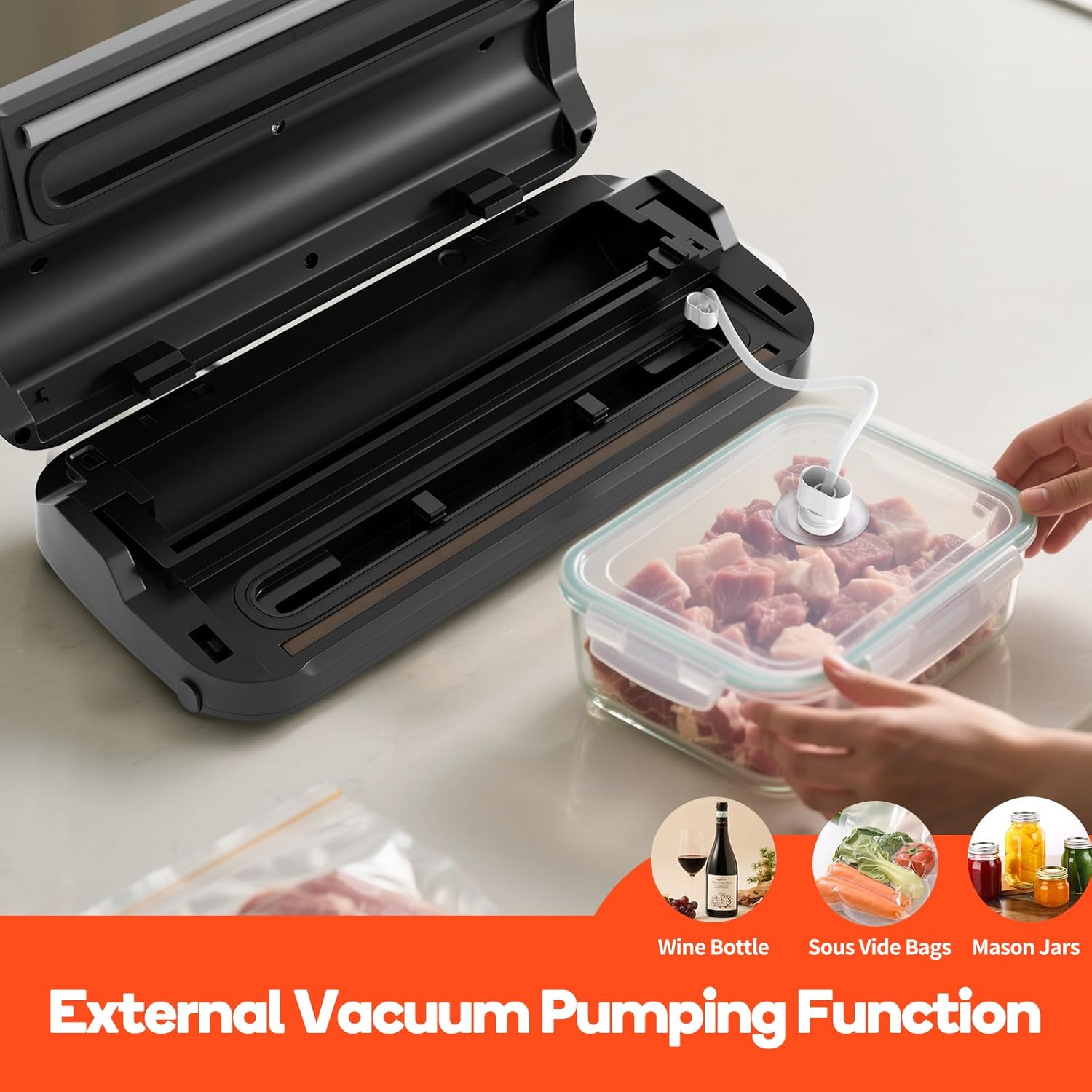 Vacuum Sealer Machine, 95Kpa vacuum sealer for food with Bags Storage and Built-in Cutter,food vacuum sealer machine,Dry/Moist/Gentle Mode, Removable Drip tray, Complete Starter Kits, Stainless Steel - Image 6