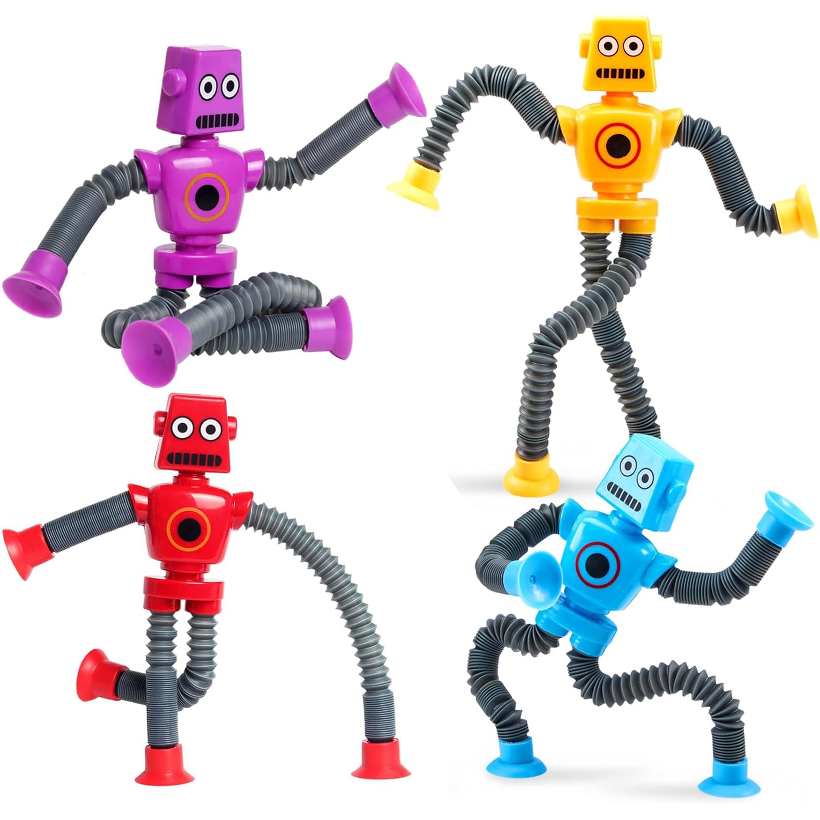 XLKJ Robot Tubes Toy, 4 Pack Stretchy Robot, Stress Relief Toys for Kids Telescopic Robot Fidget Toys
