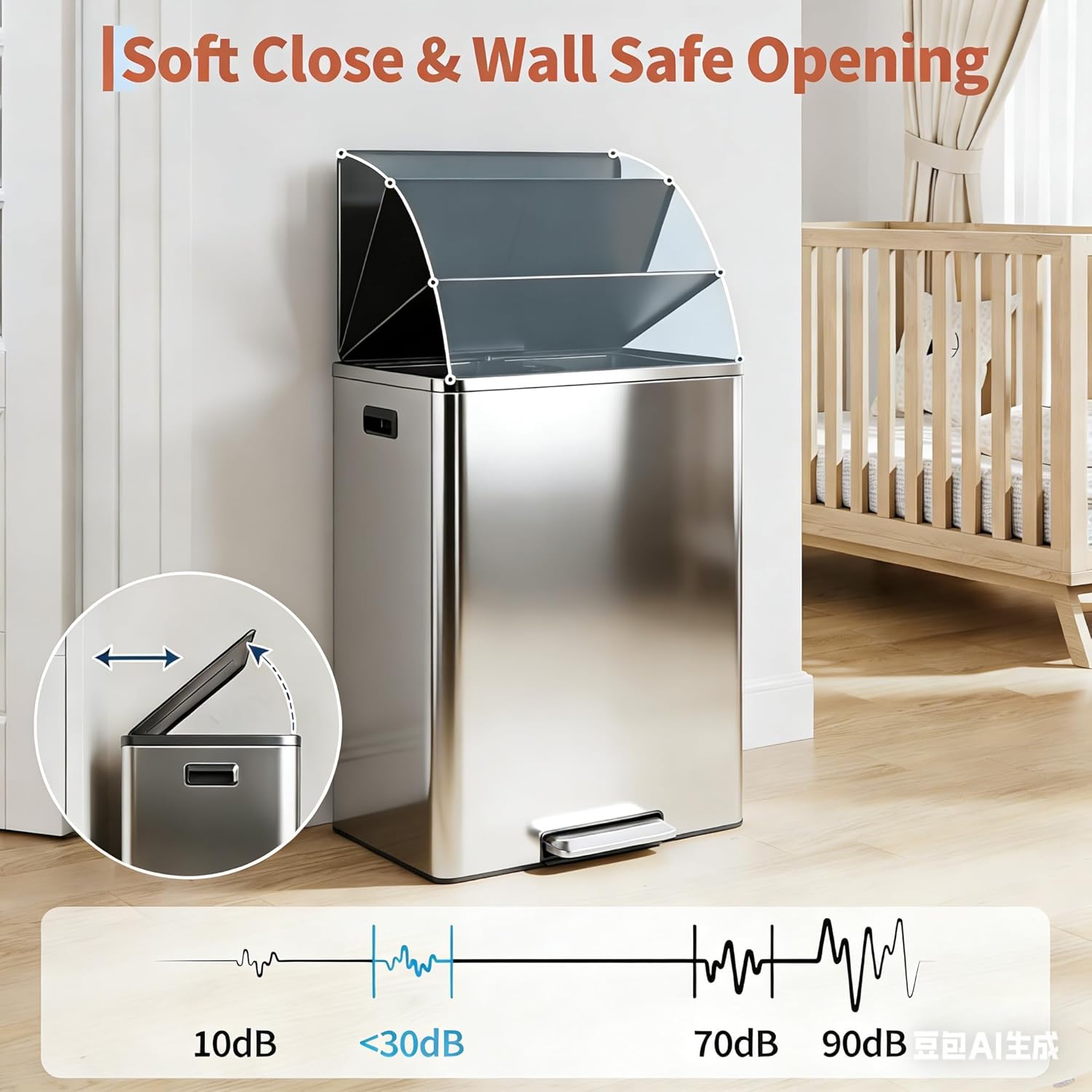 Kitchen Trash Can, 2×8 Gal (30L+30L) Garbage Can with Lid, Stainless Steel Trash Bin with 2 Removable Inner Buckets, Soft-Close Foot Pedal, Fingerprint-Resistant for Kitchen Home Office