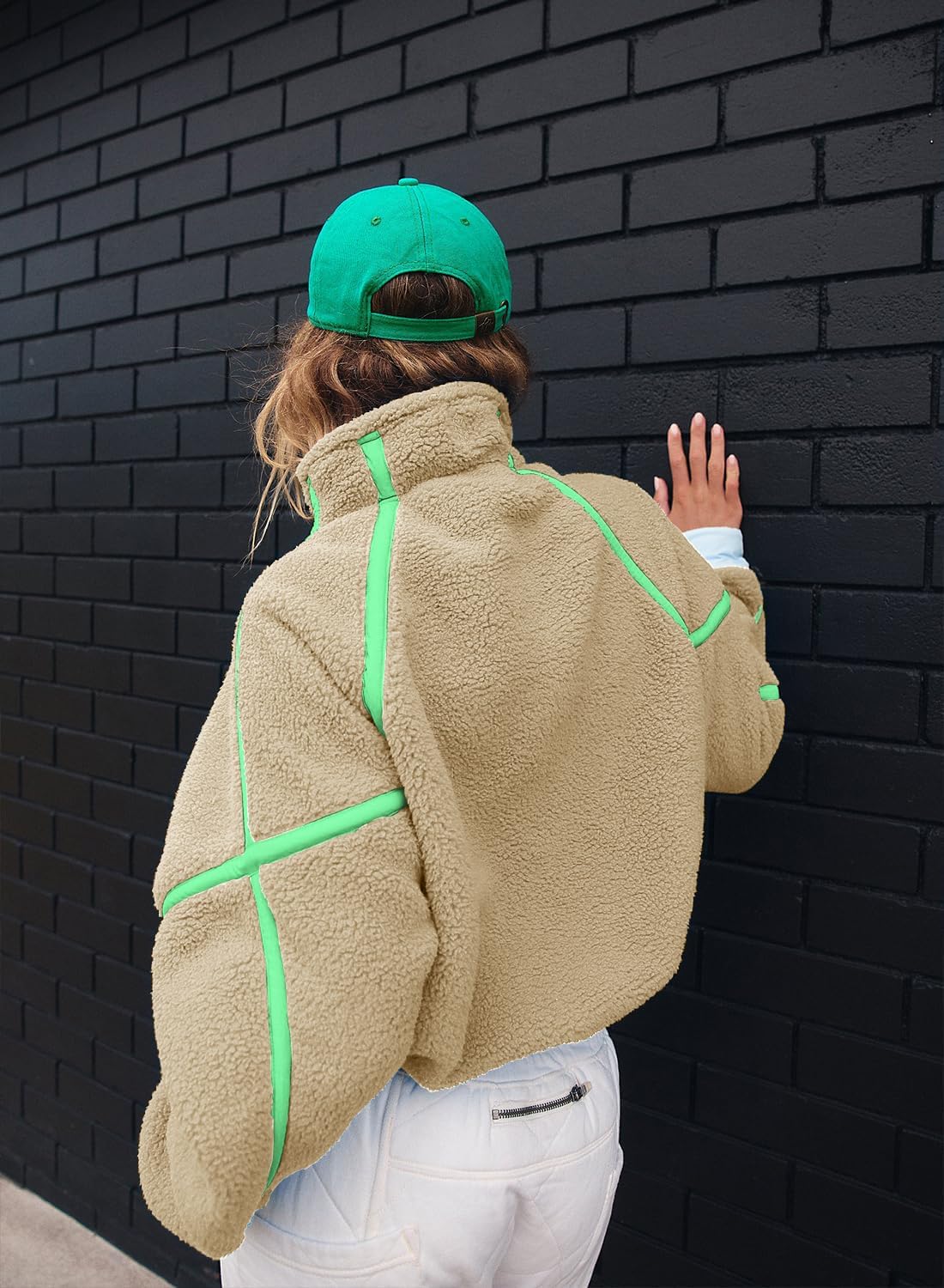 Women's Fleece Sweatshirts Half Zip Pullover Long Sleeve Oversized Workout Crop Tops Hoodie With Pocket - Image 3