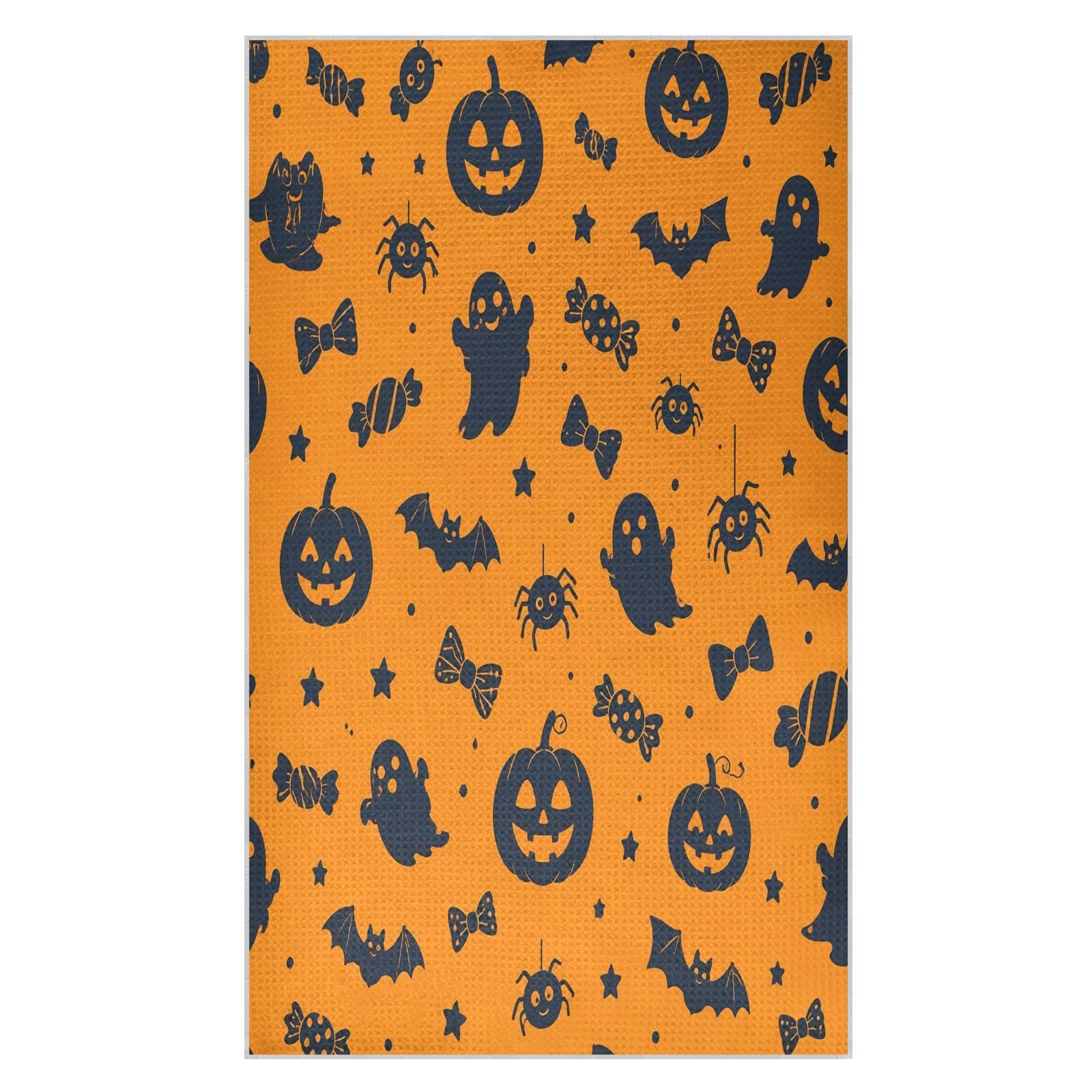 Lyeorm Orange Pumpkin Bat Waffle Weave Kitchen Towels 18x30 Inch Soft Absorbent Microfiber Dish Cloths