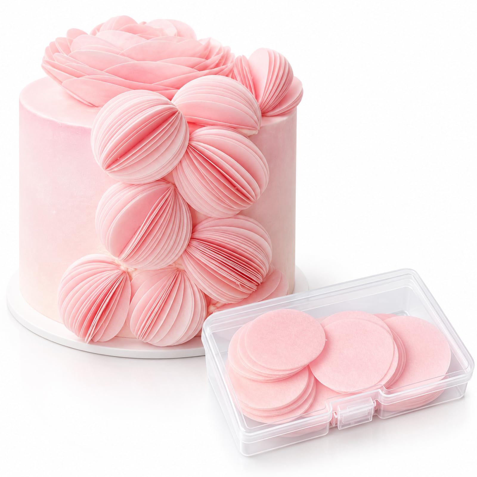 ALLAVA 210 Pink Edible Cake Toppers, 3.8cm Wafer Paper Discs for Cakes — image 1