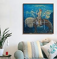 Vista 2 de John Bauer - Lienzo con marco flotante cuadrado, ilustración de cuento de hadas, un caballero montando en un caballo, 16 x 16 pulgadas