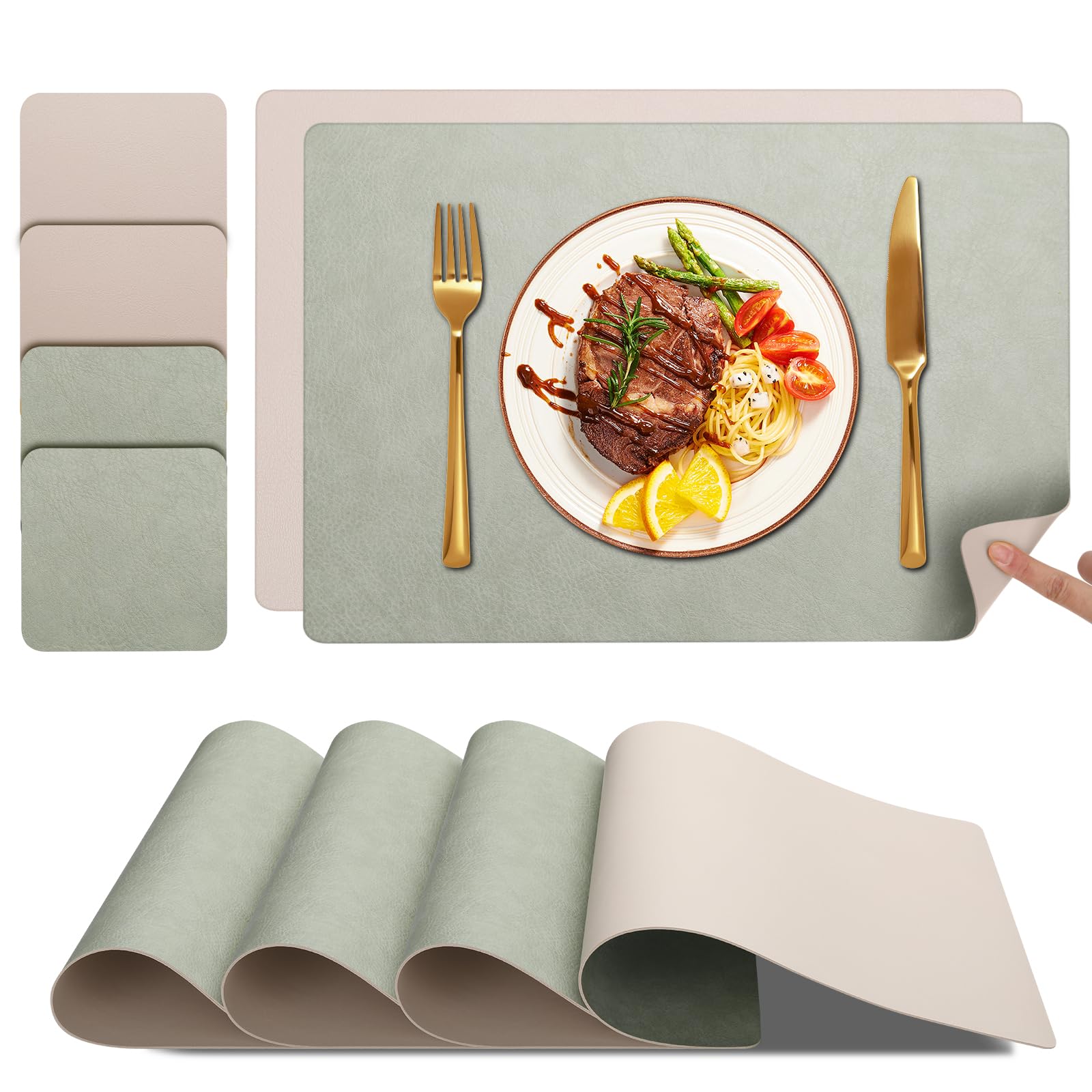 YIHELU Tischsets Abwaschbar und Untersetzer 6er Set, Platzsets Abwaschbar Doppelseitigen Kunstleder rutschfest & Einfache Reinigung, Platzdeckchen für Esszimmer
