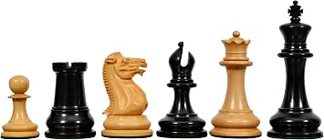 Reproduced 1849 Original Staunton Pattern Wooden Heavy Chess Pieces Ebony & Boxwood 3.75 King with King Side Stamping Weighted Tournament Staunton Chessmen Set for Collectors & Professionals