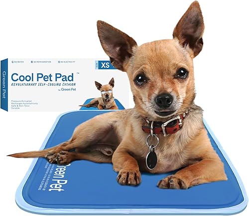 The Green Pet Shop Cool Pet Pad – Extra pequeña, azul – Auto-refrigerante, alfombrilla activada por presión para perros y gatos de 0 a 8 libras –