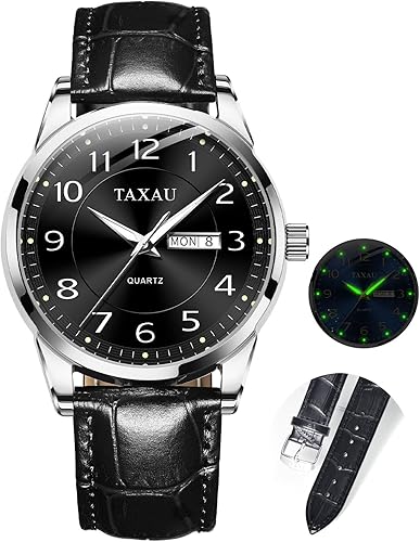 Mens Leather Watch for Men Waterproof Analog Quartz Mens Watches Dress Minimalist Business Classic Big Face Watches for Men with Date Day