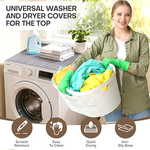 Miniatura 5 de Fundas para lavadora y secadora para la parte superior, 27 x 27 pulgadas, alfombrilla protectora para lavadora y secadora, alfombrilla protectora de