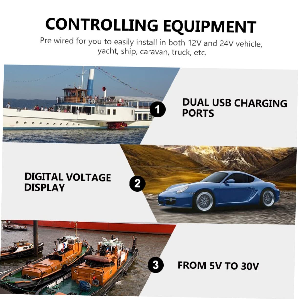 Button Panel Voltmeter Combination Dual USB Charging Car Charger USB Rocker Switch