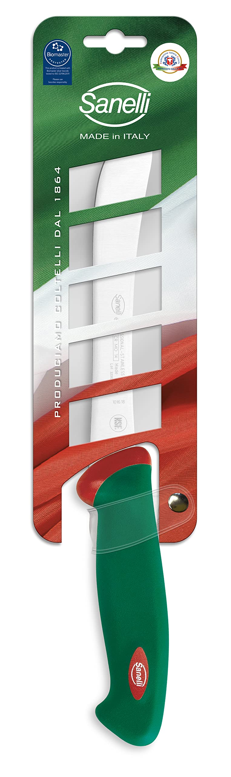 Sanelli Premana Professional Coltello macellaio Danese, Acciaio Inossidabile, Verde / Rosso, 31 x 3 x 4.5 cm