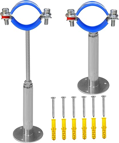 Miniatura 11 de Soportes de tubería de montaje en techo para montaje en pared, abrazaderas de tubo ajustables, perchas de acero inoxidable 304, 2 piezas adecuadas