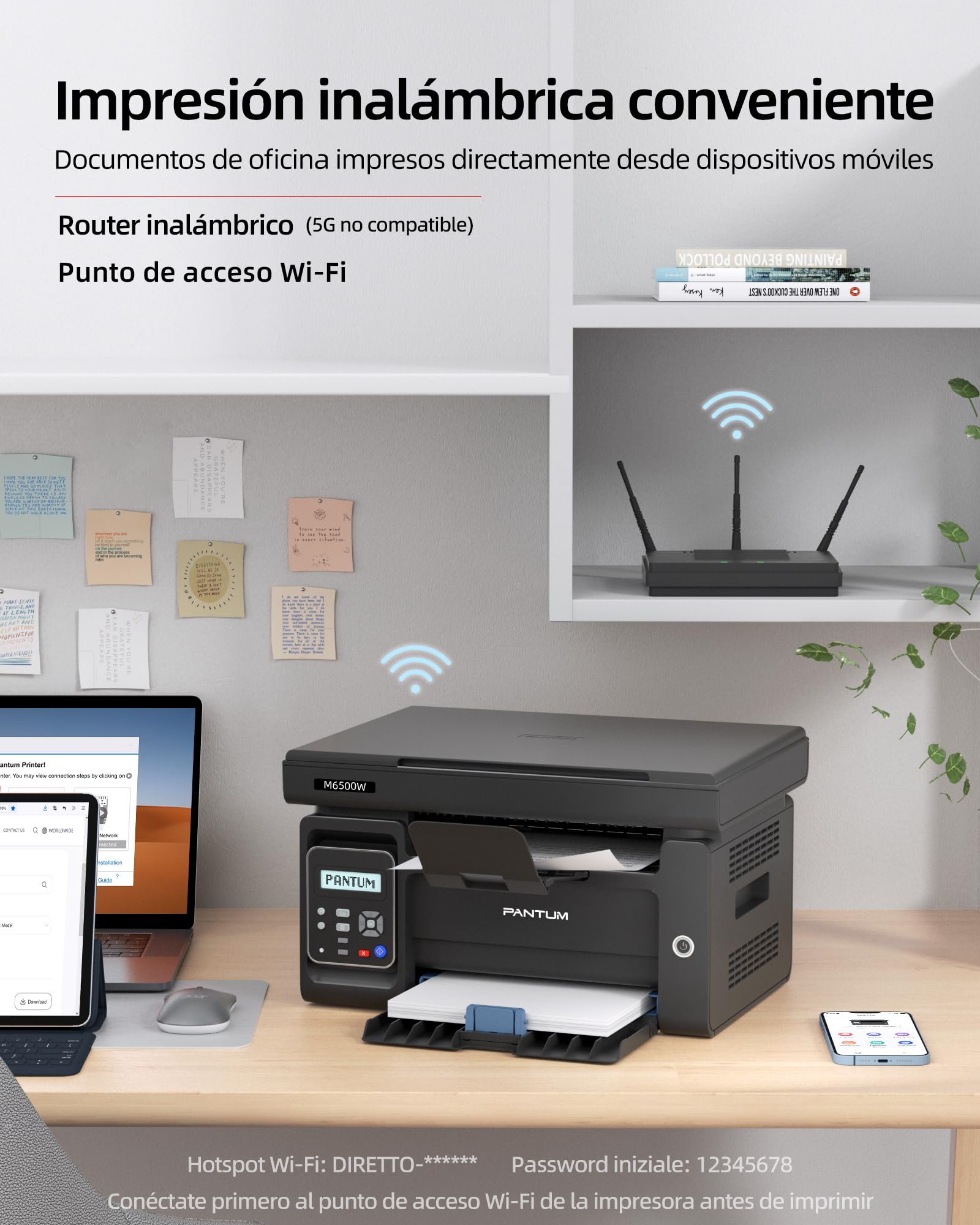 PANTUM M6500NW Impresora láser multifunción, Monochrome Impresora, escáner, copiadora (WLAN, Airprint, A4, Impresora en Blanco y Negro) 22PPM