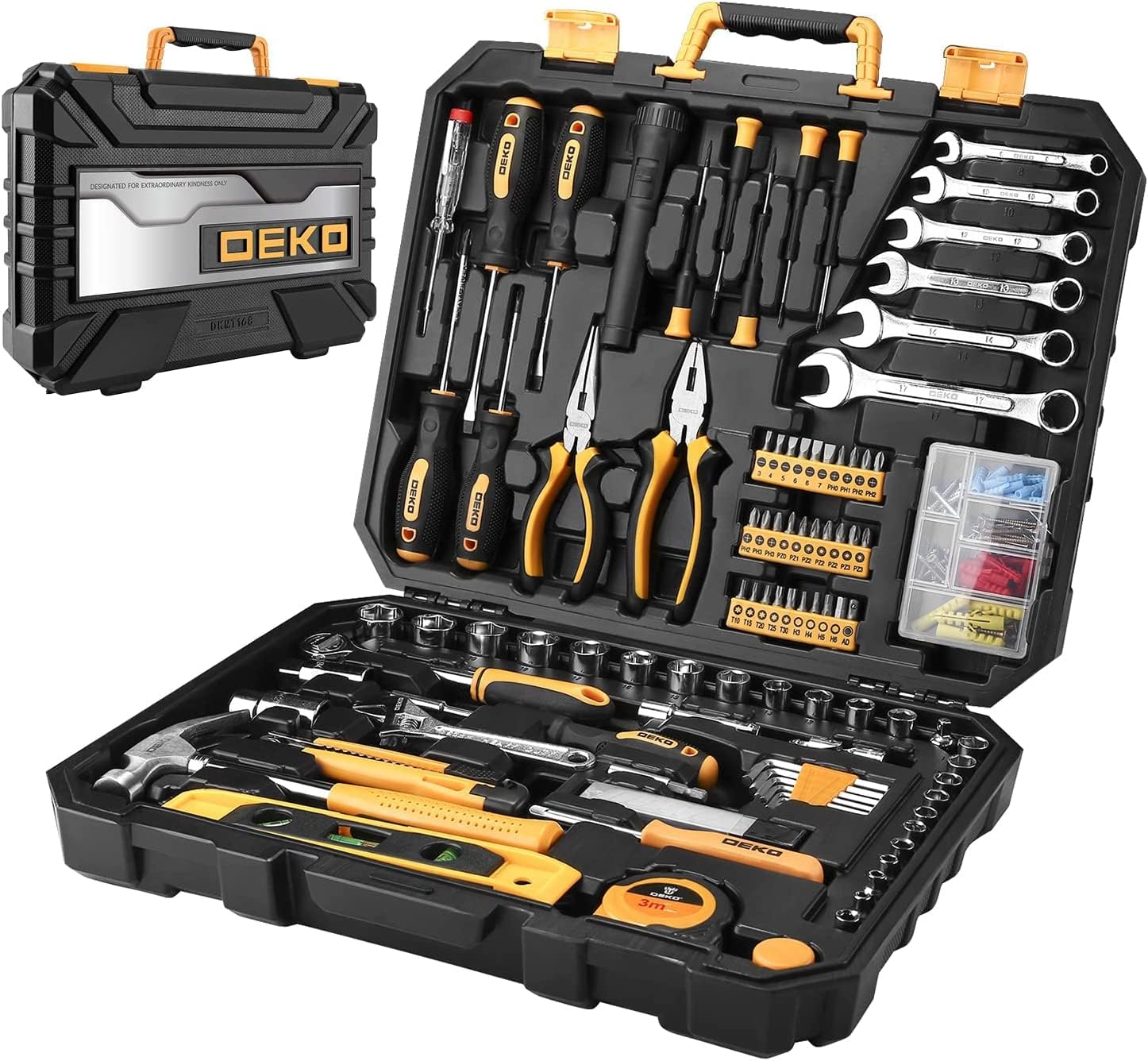 - DEKOPRO 208 Piece Tool Set,General Household Hand Tool Kit, Auto Repair Tool Box with Plastic Toolbox Storage Case