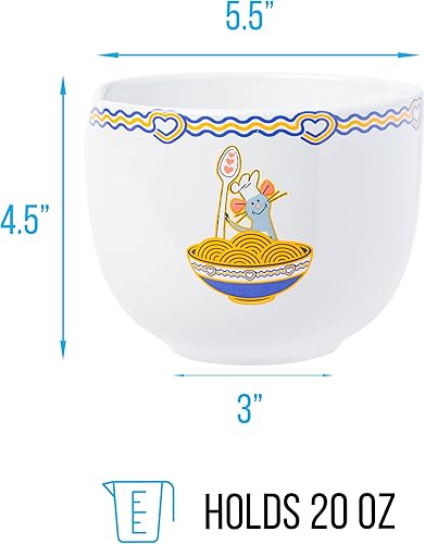 Miniatura 2 de Silver Buffalo Disney Pixar Ratatouille con Remy Cooking Love - Cuenco de cerámica para fideos ramen y arroz con palillos, apto para microondas, 20