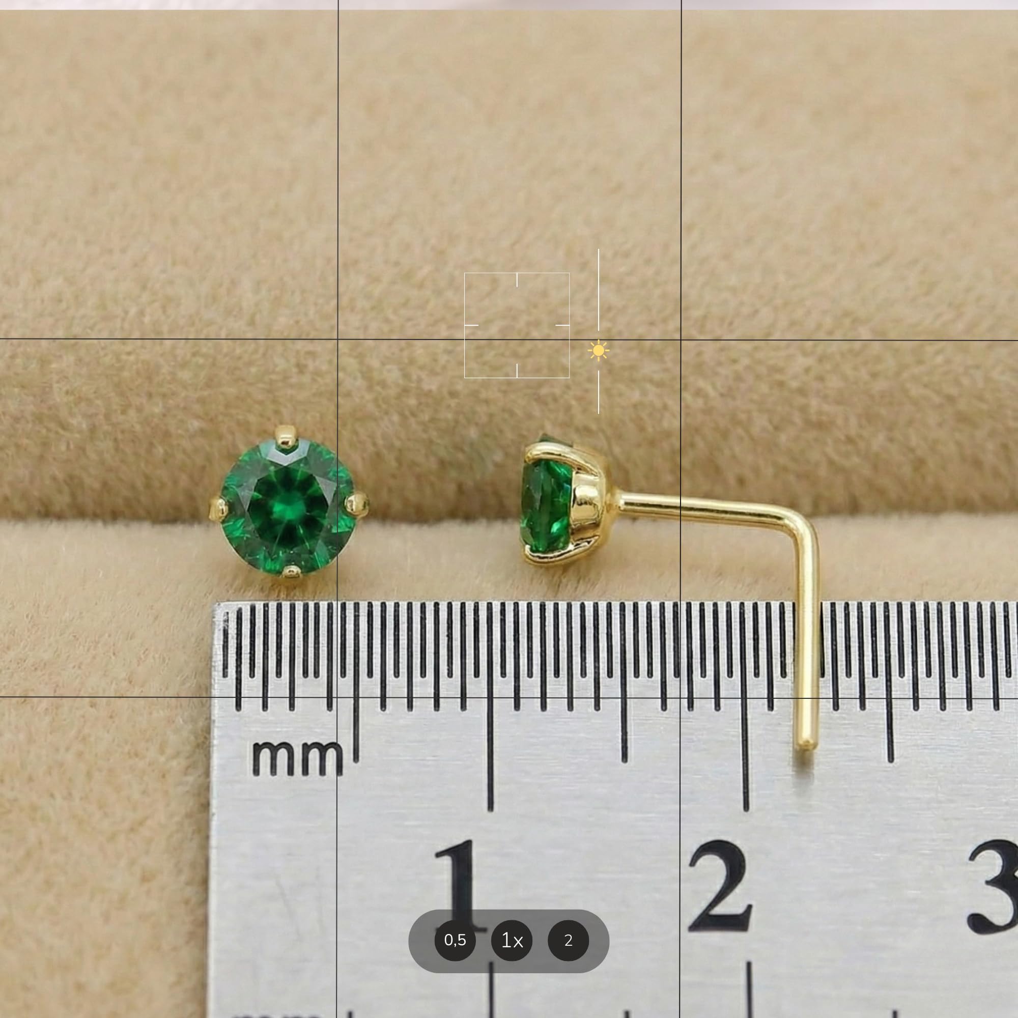 Monster Piercing 9K Solid Gelb Gold Klaue Set Smaragd Crystal Stein 22 Gauge L Form Nase Stud Piercingschmuck